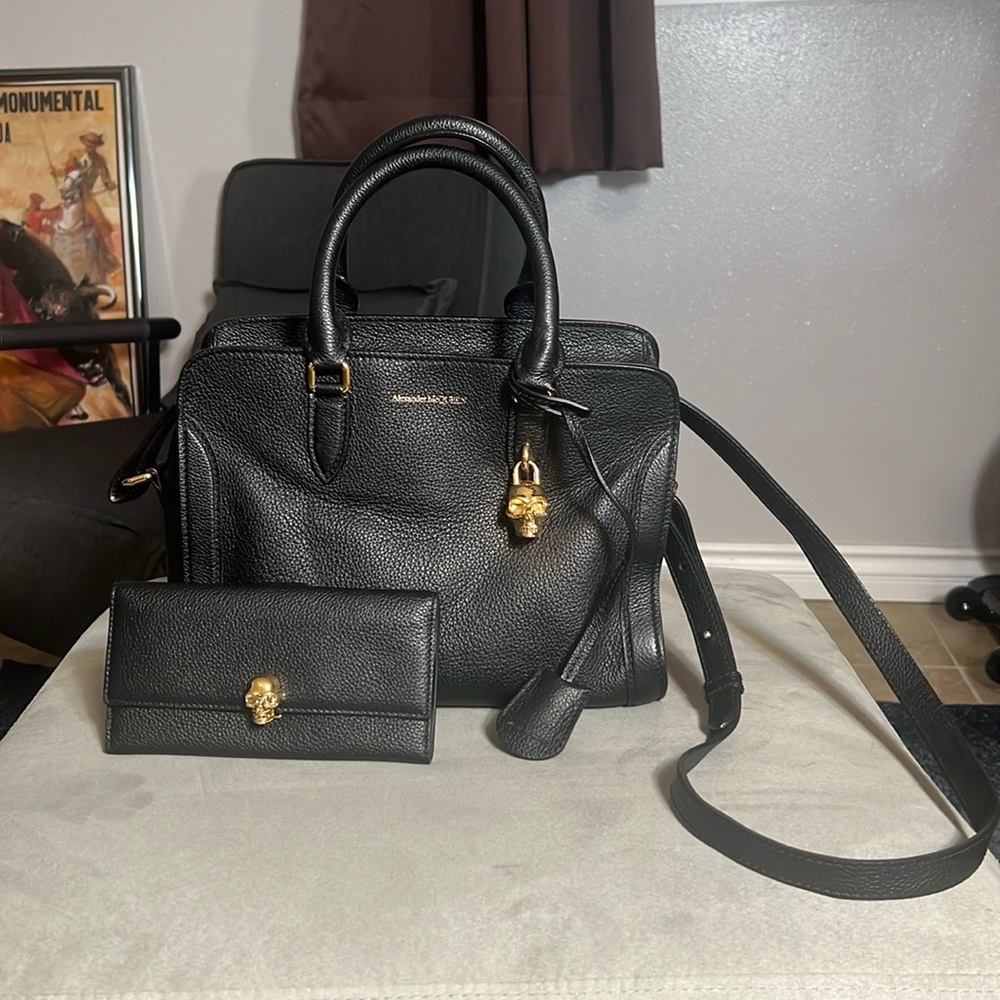 Alexander McQueen Black Satchel with Gold Hardware with wallet